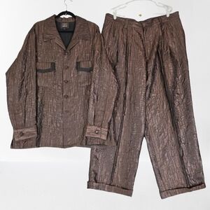 Carmel Zhao Textured Two-Piece Leisure Suit  Brown Men's XL/40